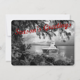 Season's Greetings Boating Santa Flat Holiday Card