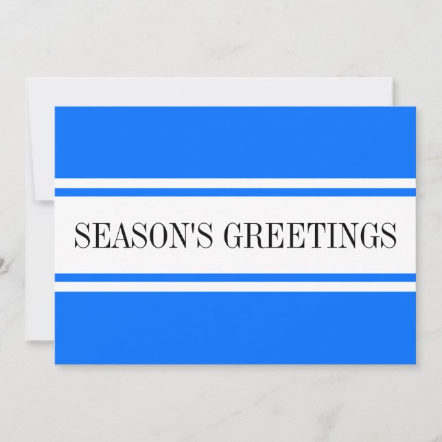 Seasons Greetings Bright Blue White Racing Stripes Holiday Card (Front)