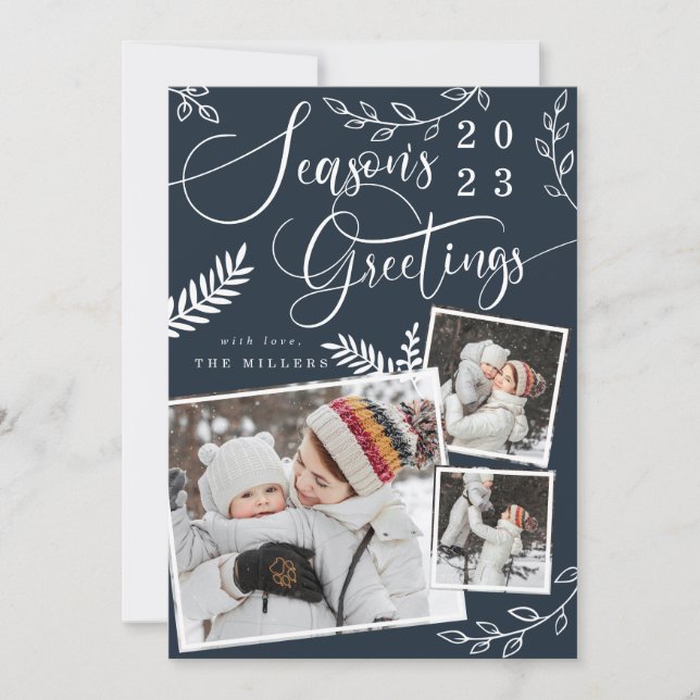 Season's Greetings Bright christmas 3 Photo Holiday Card (Front)