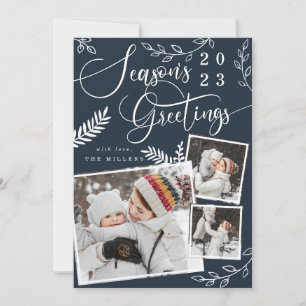 Season's Greetings Bright christmas 3 Photo Holiday Card