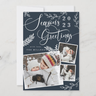 Season's Greetings Bright christmas 3 Photo Holiday Card