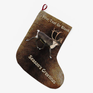 Season's Greetings - Bull Caribou (Reindeer) Large Christmas Stocking