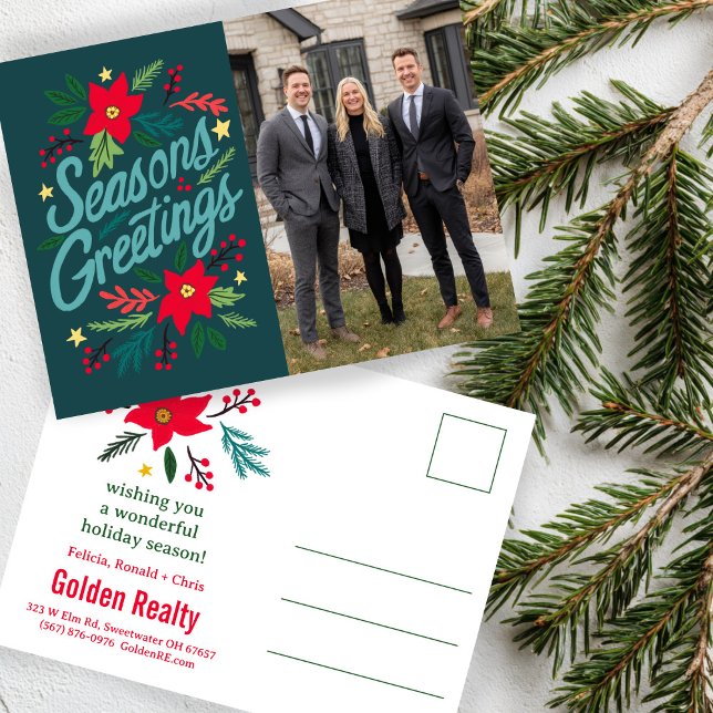 SEASONS GREETINGS Business Christmas CUSTOM PHOTO Postcard (SEASONS GREETINGS Business Christmas Real Estate Agent Client Customer Office CUSTOM PHOTO Postcard
)