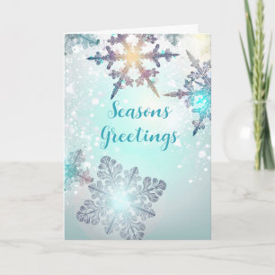 Seasons Greetings Business Ice Blue Snowflake Card
