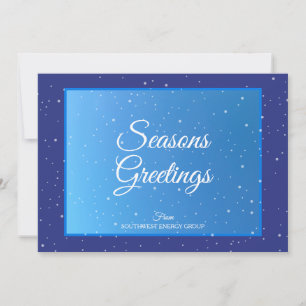 Seasons Greetings Business Logo Blue White Modern Holiday Card