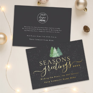 Seasons Greetings Business Logo Modern Script Gold Foil Holiday Card