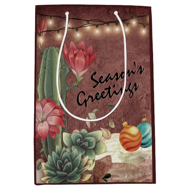 Season's Greetings Cactus and Succulents Christmas Medium Gift Bag (Front)