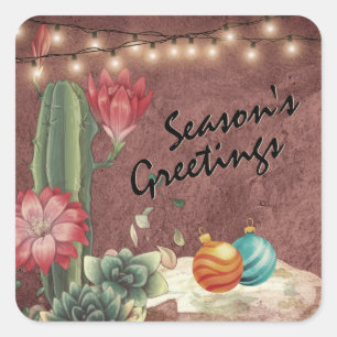 Season's Greetings Cactus and Succulents Christmas Square Sticker