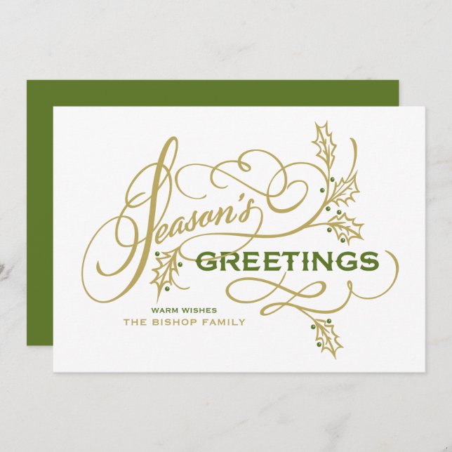 Season's Greetings Calligraphy Flourish Holiday Card (Front/Back)