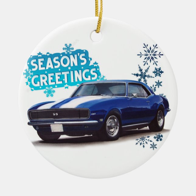 Season's Greetings Camaro Ceramic Tree Decoration (Front)