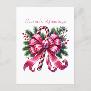 Season's Greetings Candy Cane Holiday Postcard