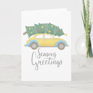 Seasons Greetings Car & Tree Holiday Card