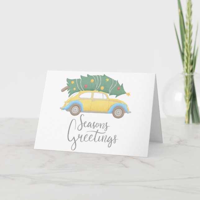 Seasons Greetings Car & Tree Holiday Card (Front)