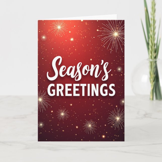 Seasons Greetings Card with Red Sparkle & Firework (Front)