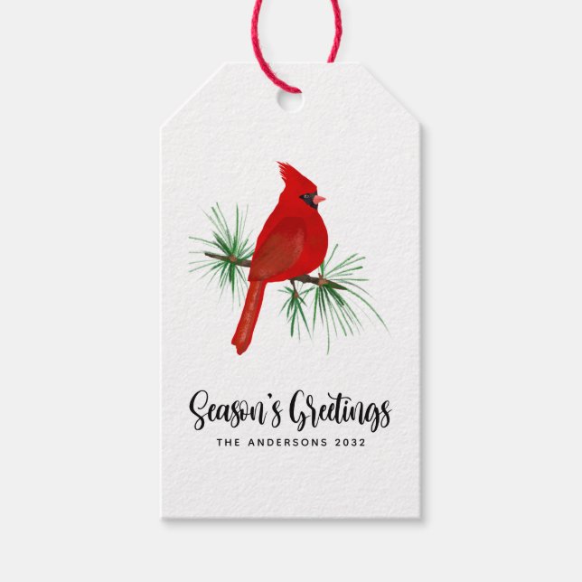 Season's Greetings Cardinal Christmas Gift Tags (Front)