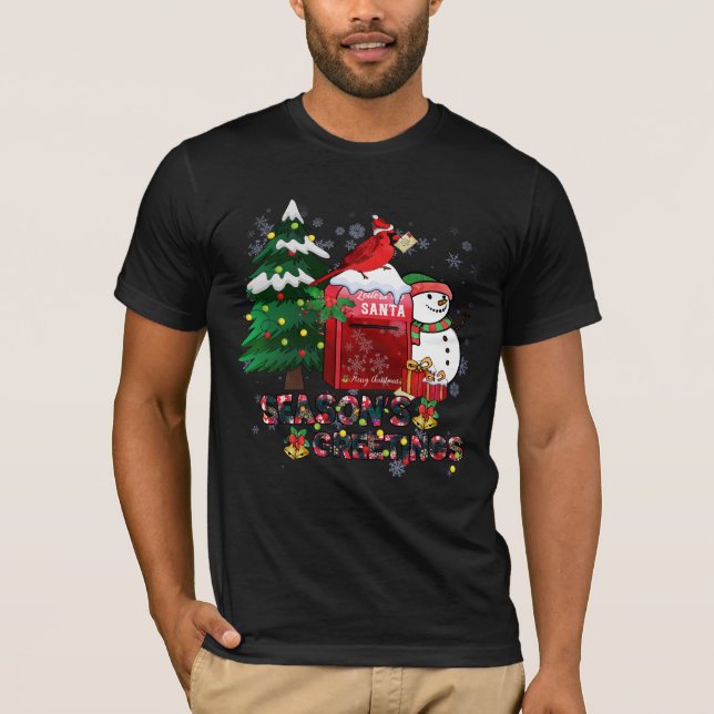 Season's Greetings Cardinal Mail Letter T-Shirt (Front)