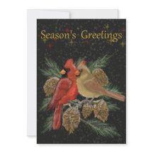 Season's Greetings Cardinals Flat Holiday Card