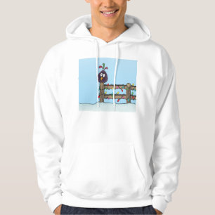 Seasons Greetings Cartoon Bird on Fence Hoodie