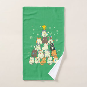 Season's greetings Cat Christmas Tree Hand Towel