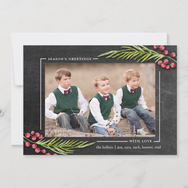 Season's Greetings Chalkboard Frame Holiday Photo Card (Front)