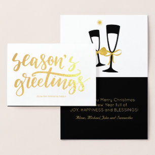 Seasons greetings chic modern calligraphy script foil card