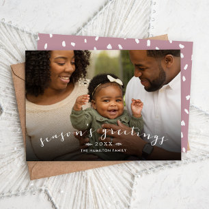 Season's Greetings Chic Script Overlay Photo Holiday Card
