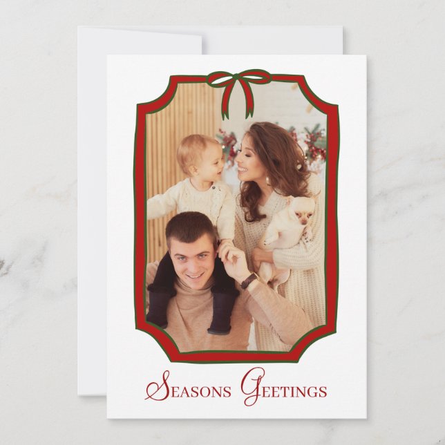 Seasons Greetings Christmas Bow Photo Card (Front)