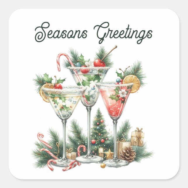 Seasons Greetings Christmas cocktails Square Sticker (Front)