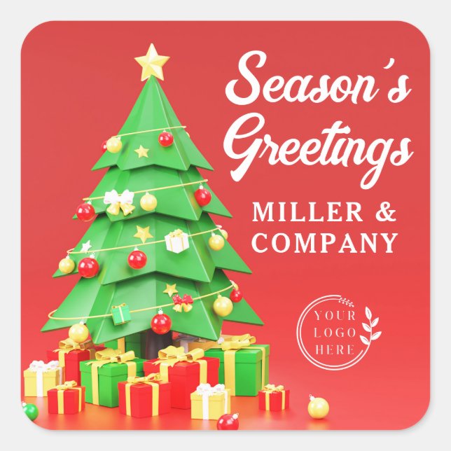 Season's Greetings Christmas Corporate Logo Square Sticker (Front)