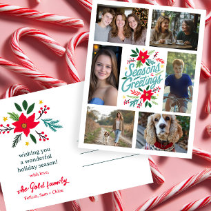 SEASONS GREETINGS Christmas CUSTOM 6 PHOTO Holiday Postcard