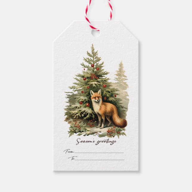 Seasons greetings Christmas Fox Gift Tags (Front)