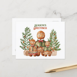 Season's Greetings Christmas Gingerbread Family Postcard