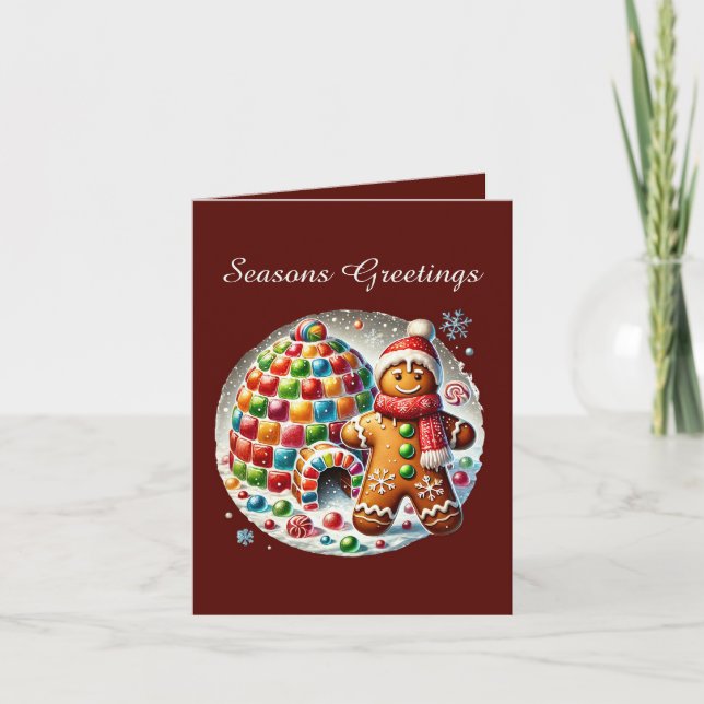 Seasons Greetings Christmas gingerbread message  Holiday Card (Front)