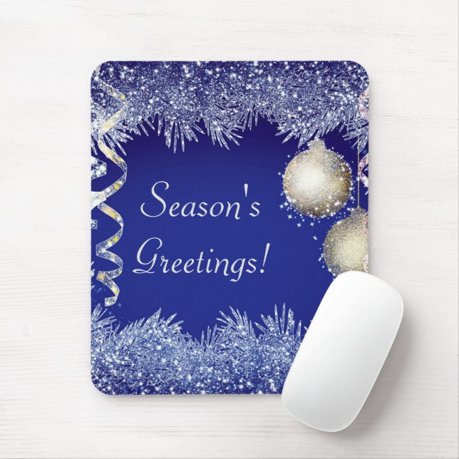 Season's Greetings Christmas Glitter Christmas Mouse Mat (With Mouse)