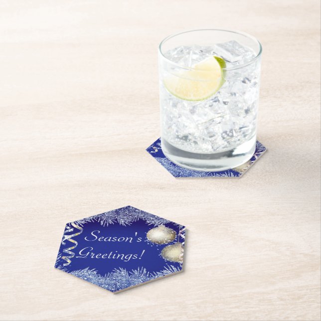 Season's Greetings Christmas Glitter Christmas Paper Coaster (Insitu)