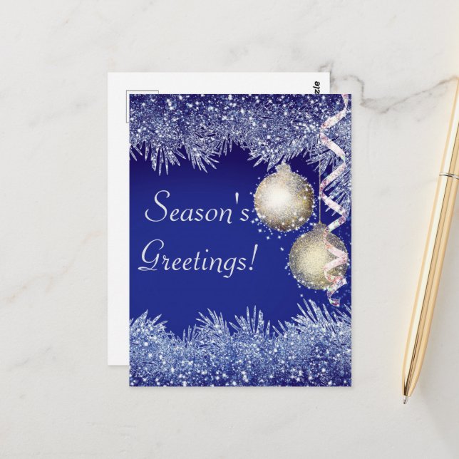 Season's Greetings Christmas Glitter Christmas Postcard (Front/Back In Situ)