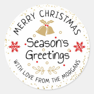 Season's Greetings Christmas Gold Glitter Holiday Classic Round Sticker