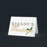 Season's Greetings (Christmas) Holiday Card<br><div class="desc">Red,  green and gold typography Christmas card.</div>