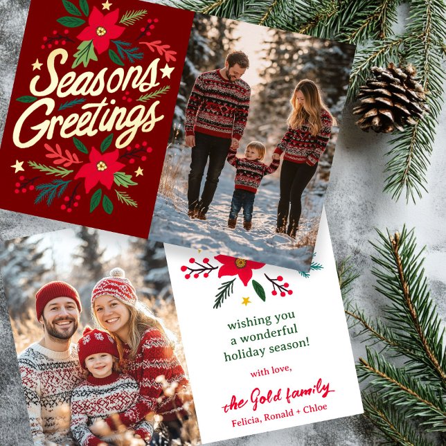 SEASONS GREETINGS Christmas Holidays CUSTOM PHOTO Foil Holiday Card (SEASONS GREETINGS Christmas Holidays CUSTOM two PHOTO Foil Holiday Card
)