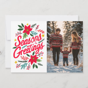 SEASONS GREETINGS Christmas Holidays CUSTOM PHOTO Holiday Card