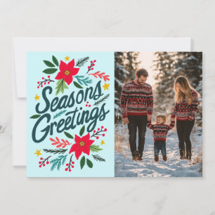 SEASONS GREETINGS Christmas Holidays CUSTOM PHOTO Holiday Card