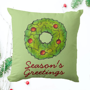 Season's Greetings Christmas Holly Wreath Cookie Cushion