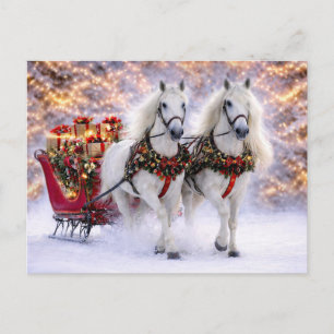 Seasons Greetings Christmas Horse Drawn Sleigh Holiday Postcard