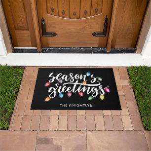 Seasons Greetings Christmas Lights Name Doormat