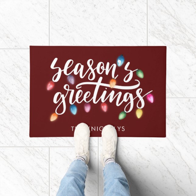 Seasons Greetings Christmas Lights Name Red Doormat (Indoor)