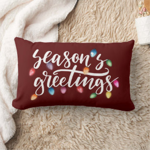 Seasons Greetings Christmas Lights Red Lumbar Cushion