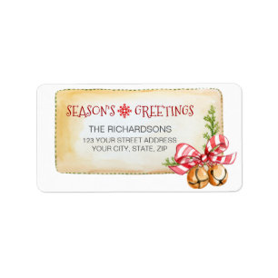 Season's Greetings Christmas Ribbon Bells Address Label