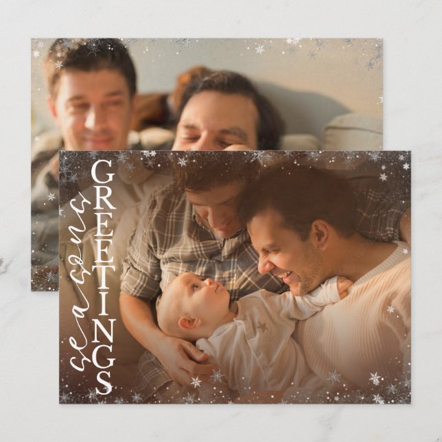 Seasons Greetings | Christmas Snowflake 2 Photo Holiday Card (Front/Back)