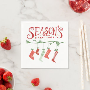 Season's Greetings & Christmas Stockings Napkin