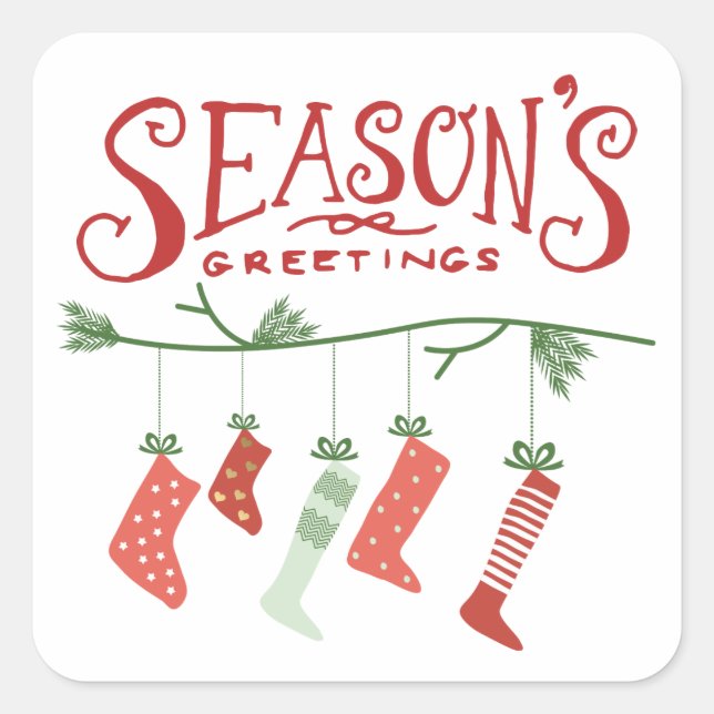 Season's Greetings & Christmas Stockings Square Sticker (Front)